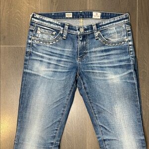 Adriano Goldschmied AG Jeans Midrise Studded Pocket Super Skinny Ankle Size 30